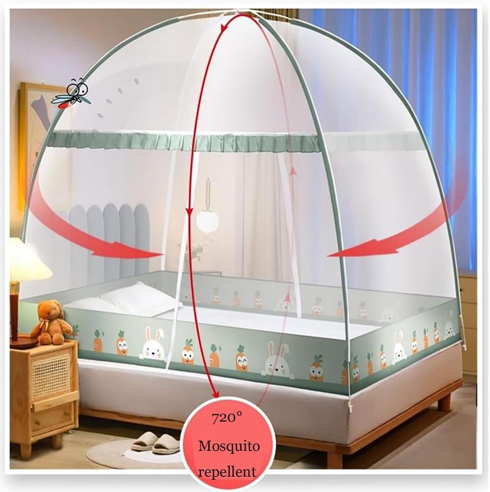 Pop-Up Mosquito Net Tent for Beds Portable Folding Canopy with Net Bottom, Fits Twin to King Size 79x71x59inch, Easy Install Wash for Baby Adults, Indoor Outdoor Use (Navy Blue-Queen Bed)