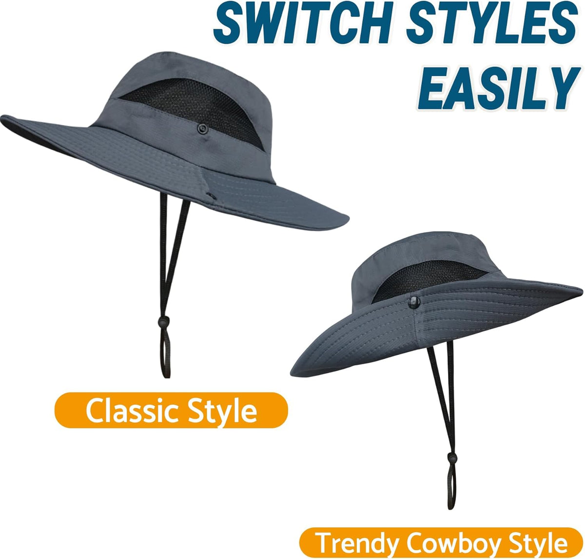 NPQQUAN Ponytail Sun Bucket Hats for Women Men Wide Brim UPF 50+ Fishing & Beach Hats