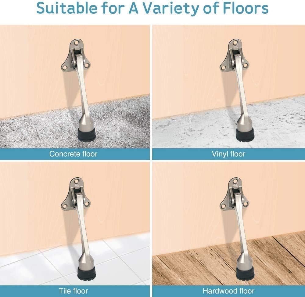 Door Stopper, Kick Down Door Stops for Heavy Doors, with Rubber Tip and Spring Lever, Adjustable, Easy to Set Down and Release, 4-Inch, for Wide Doors (4inch x 2pack, Dark Grey)