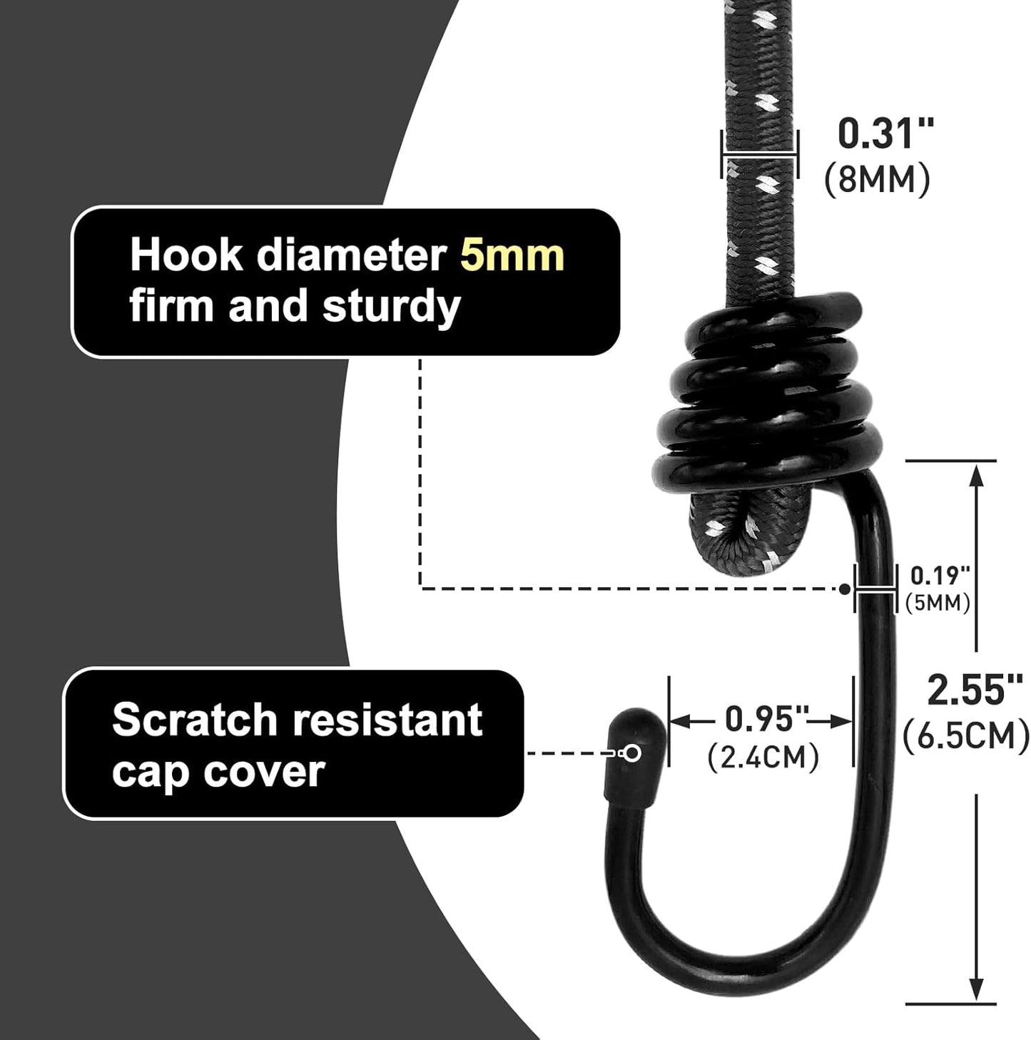 Bungee Cord Luggage Cord Resilience 24 Inch 4 Pieces for SecuringTents, Tarps, Luggage ，Truck, ATV Off-Road Motorcycle Bicycle Riding,Multi-Scenario Applicable (Black)