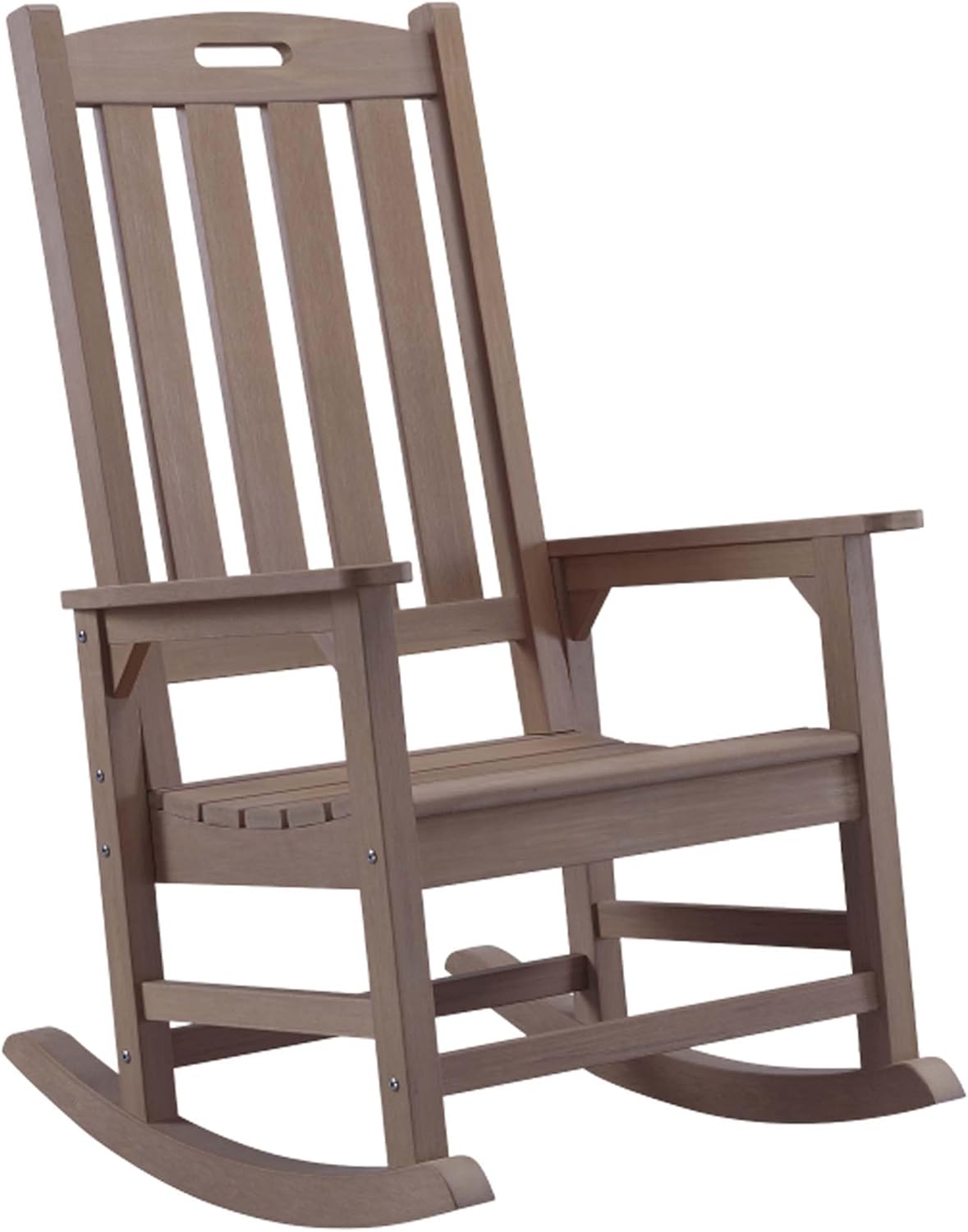 Psilvam Oversized Outdoor Rocking Chair, with 21" Wide Seat and 32" Tall Backrest, Pre-Assembled with Most Components for Effortless Installation (Brown)