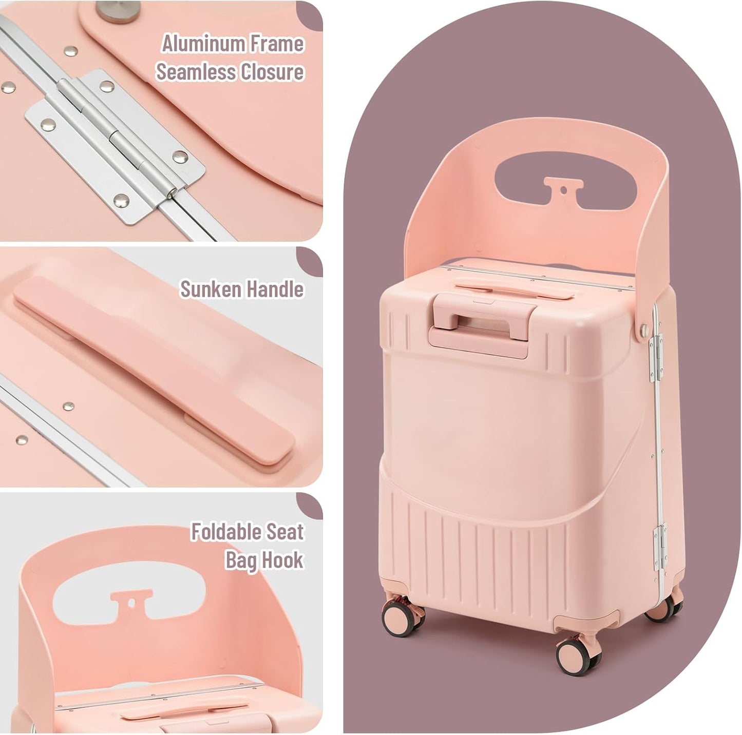 22 Inch Hardside Checked Luggage with Child Seat - 40L Spinner Suitcase W/TSA Lock, Aircraft-Grade ABS+PC Shell & Commercial Wheels for Family Travel