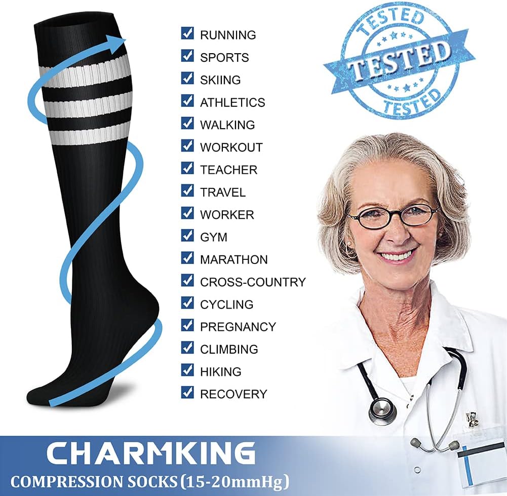 CHARMKING Compression Socks for Women & Men Circulation (3 Pairs) 15-20 mmHg is Best Support for Athletic Running Cycling