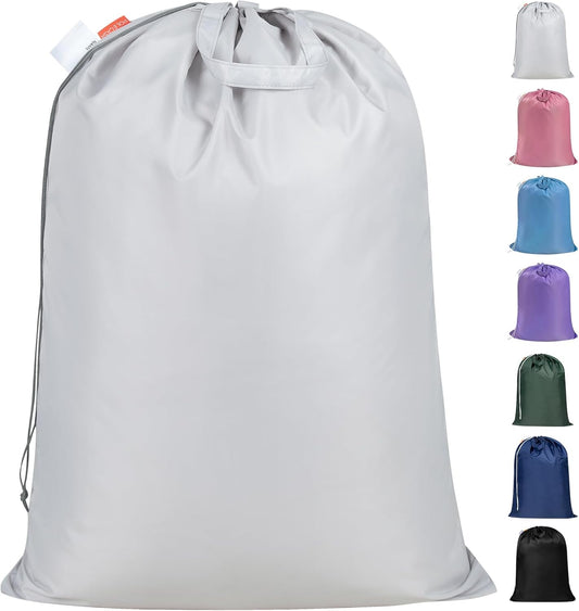 Polecasa Extra Heavy Duty Large Laundry Bag with Sturdy Handles, ID Tag & Drawstring Closure, 28 x 36 inches Durable Storage Bags, Laundry Accessory for Basket, Hamper, College, Dorm, Travel, Silver
