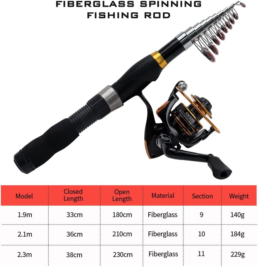 Collapsible Fishing Rod and Reel Combo, BalanZze Telescopic Fishing Rod with Spinning Reel, Portable Collapsible Fishing Pole Kit for Saltwater and Freshwater