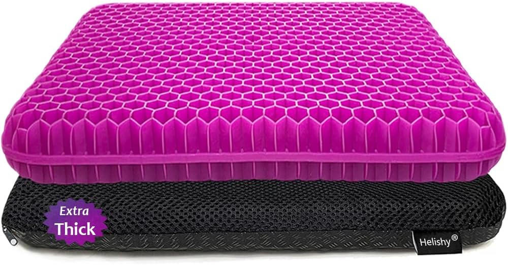 Gel Seat Cushion, Office Seat Cushion Chair Pads for Office Home Car Wheelchair Long Trips - Extra Thick Gel Cushion for Pressure Sores, Tailbone, Back, Sciatica Pain Relief (Extra Thick, Violet)
