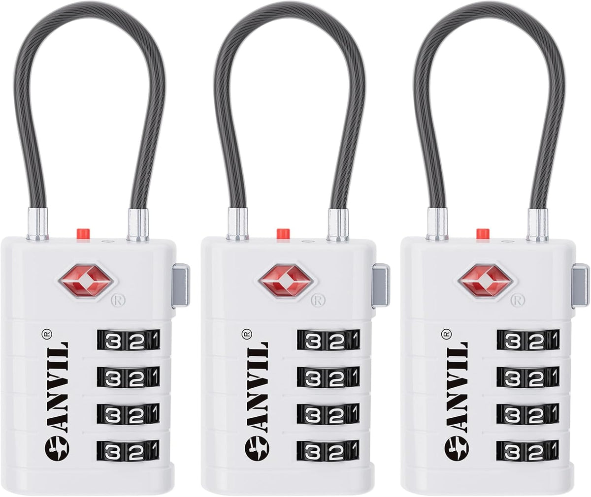 ANVIL 4 Digit Luggage Locks, TSA Locks for Luggage, Advanced TSA008 core, Alert Indicator for Your Travel Lock, Suitcase Lock. (3, White)