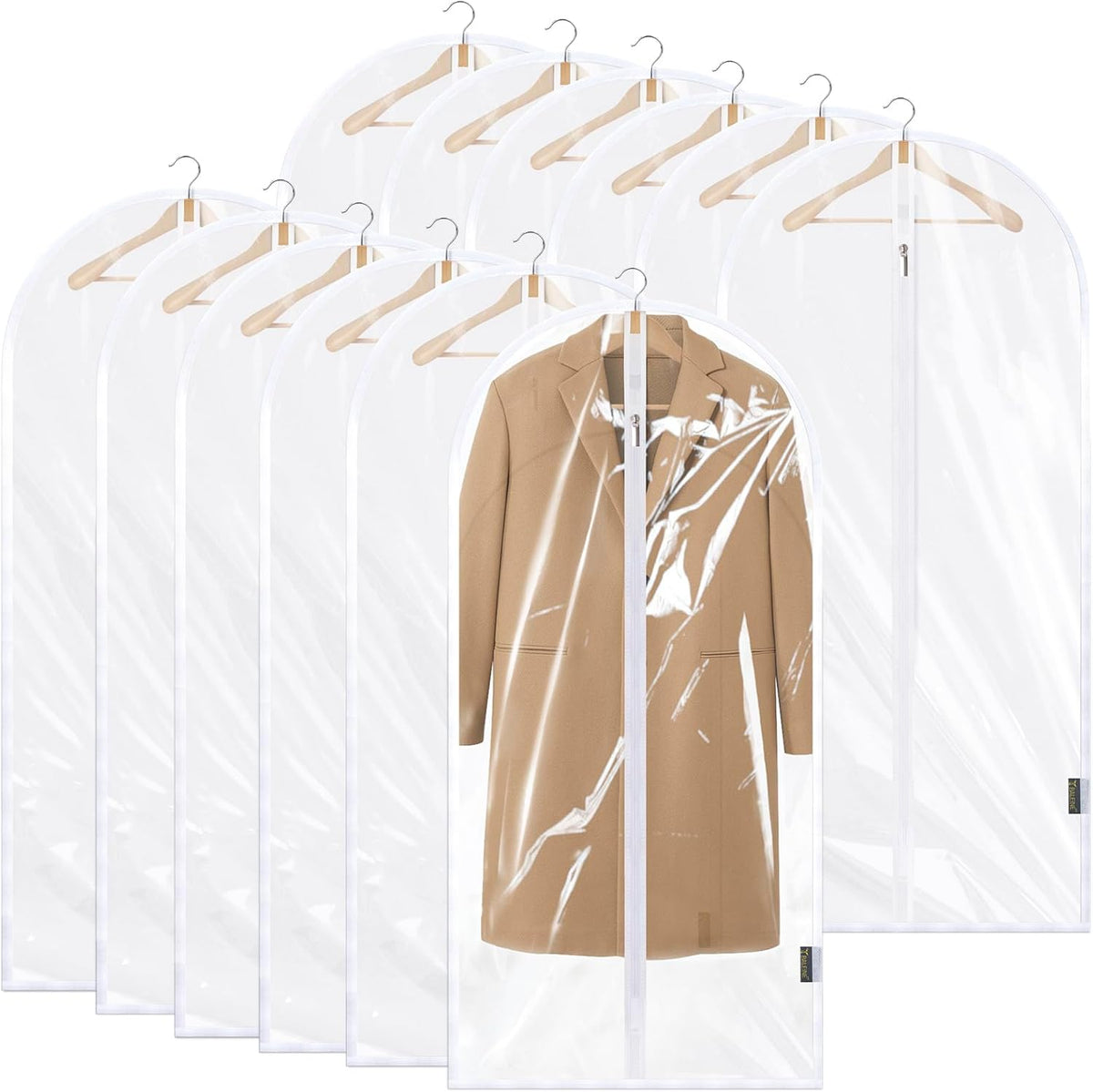 BALEINE 48'' Clear Garment Bags, 12 Packs PEVA Dress Bag for Closet Clothes Dresses Suit Coats Storage (Clear, 12PK)