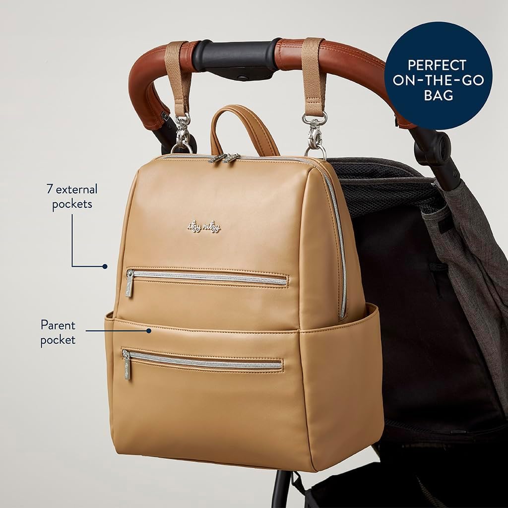 Itzy Ritzy Eras Diaper Bag Backpack – Large Capacity Backpack Diaper Bag Featuring Sleek Design, 15 Pockets, Changing Pad, Stroller Straps, and Luggage Sleeve (Chai)