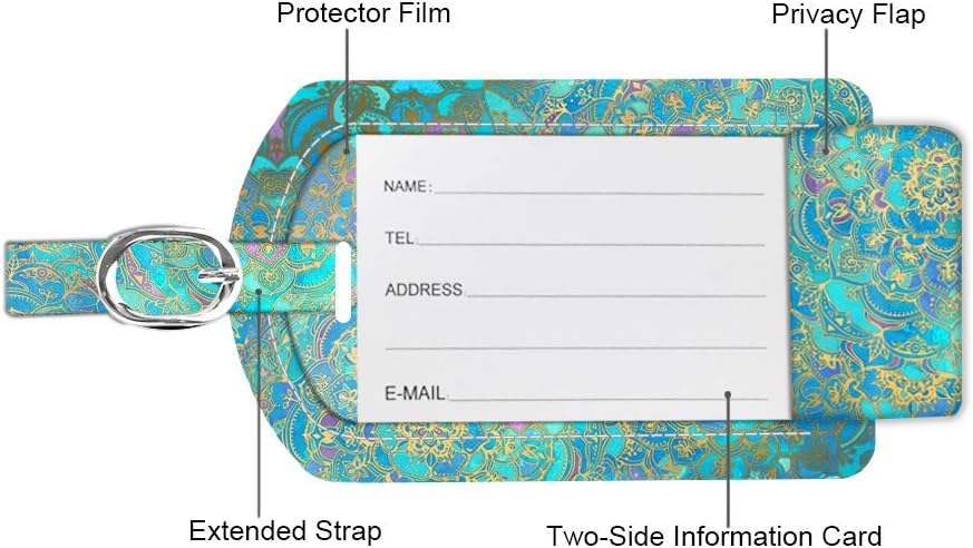 FINTIE 2 Pack Luggage Tags, Leather Name ID Labels with Privacy Cover for Travel Bag Suitcase, Theme - Shades of Blue