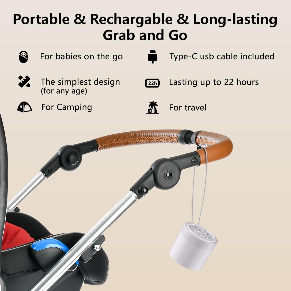 Portable Baby Sound Machine Mini White Noise Machine with 30 Soothing Sounds for Newborn Kids Adults Rechargeable Sleep Brown Noise Machine 4 Timers Memory Function for Travel Camping Home Office