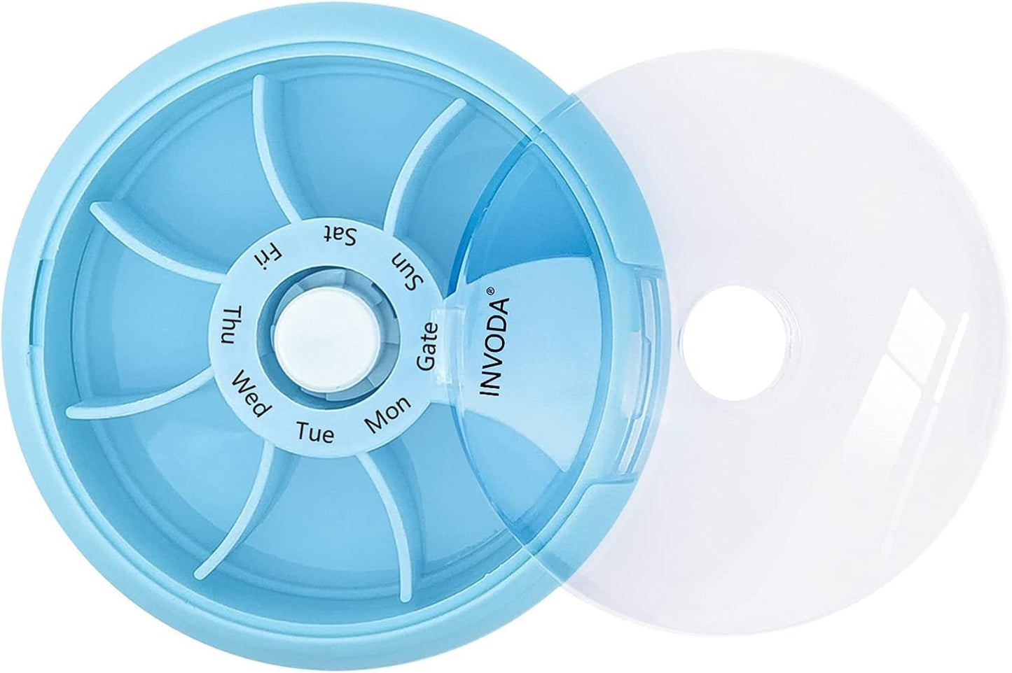 8PCS INVODA Weekly Pill Organizer 7 Compartment Rotating Pill Box for Daily Medication & Vitamins - Portable Travel Pill Case Fish Oil Supplements Vitamins Organizer