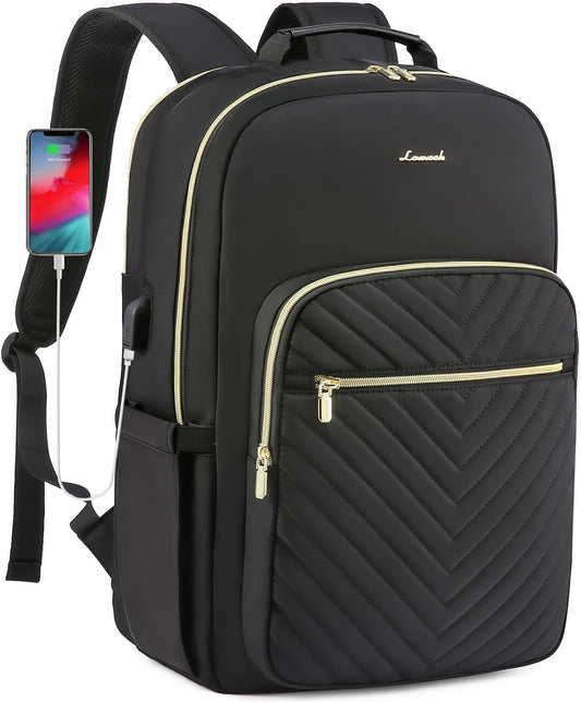 LOVEVOOK Large Travel Backpack Women with 17.3-inch Laptop Compartment, Work Business Computer Carry On Backpack Purse, Hiking Backpack Waterproof Outdoor Sports Rucksack Bag, Black