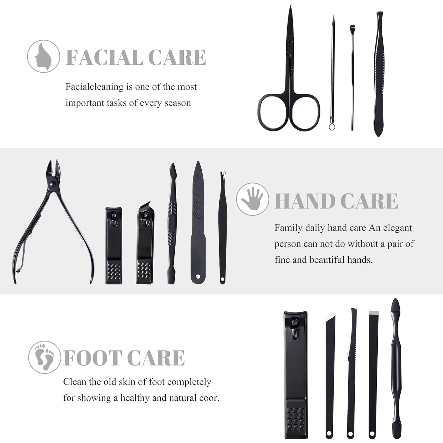 High Precision Stainless Steel Nail Clippers Set - 15 Pcs Manicure Pedicure Kit With File, Sharp Scissors, and Cutter for Fingernails & Toenails - Stylish Light Gray Case