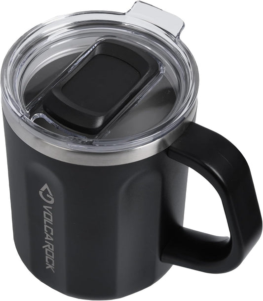 Stainless Steel Coffee Mug with Handle, 16 oz Double Wall Vacuum Insulated Travel Mug Tumbler With Slider Lid, Great Tea Mug for Men and Women (Black)