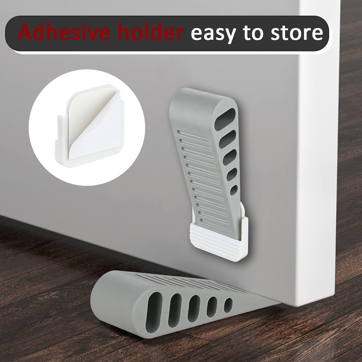 JQK Rubber Door Stopper Wedge, Grey 3 Pack Soft TPR Premium Door Stops for Bottom of Heavy Duty Door on Tile, Concrete, Carpet, Wooden Floor, DSB61-GY-P3