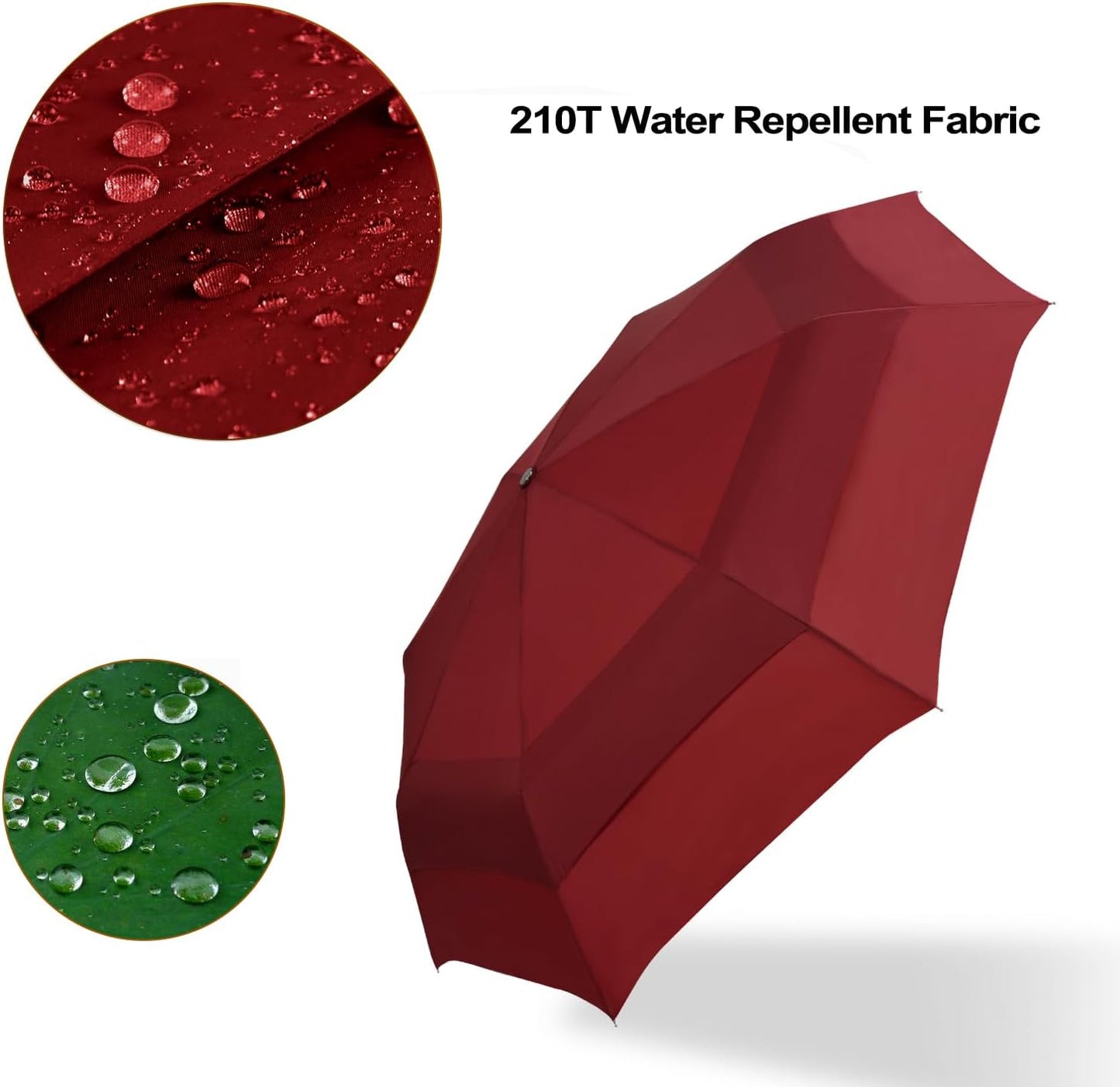 Lejorain Large Folding Golf Umbrella - Compact Mens Umbrellas Travel Rain and Windproof 54inch Collapsible Automatic Open Close Umbrella 210T Teflon Vented Double Canopy