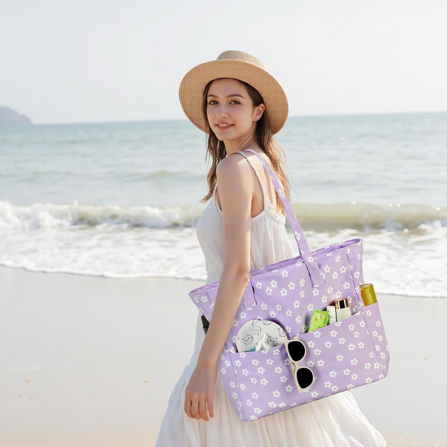 Waterproof Beach Tote Pool Bags for Women Ladies Extra Large Gym Tote Carry On Bag With Wet Compartment for Weekender Travel