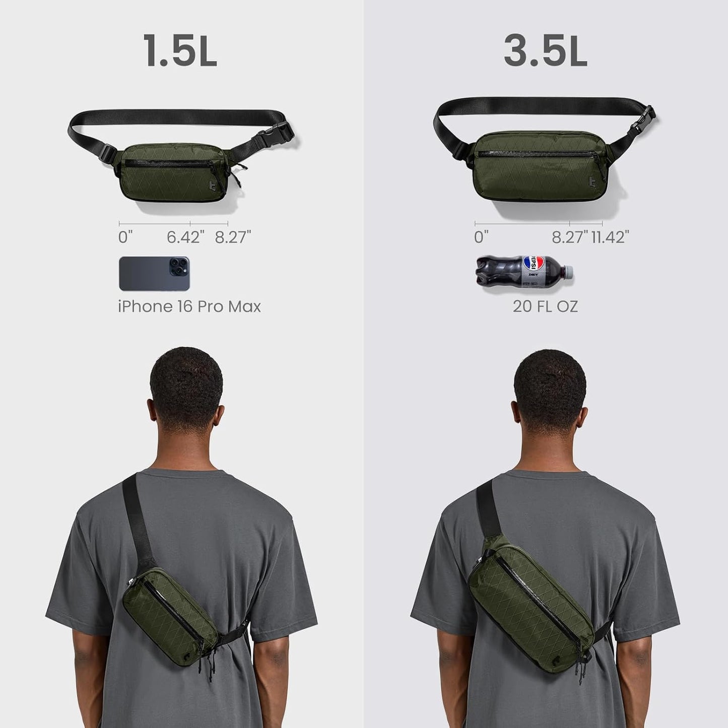tomtoc 3.5L X-Pac Sling Bag with RFID Blocking, Crossbody Bag Minimalist Chest Shoulder Pack for Men/Women, Water-resistant Lightweight Casual Funny Pack for Travel/Daily Commute