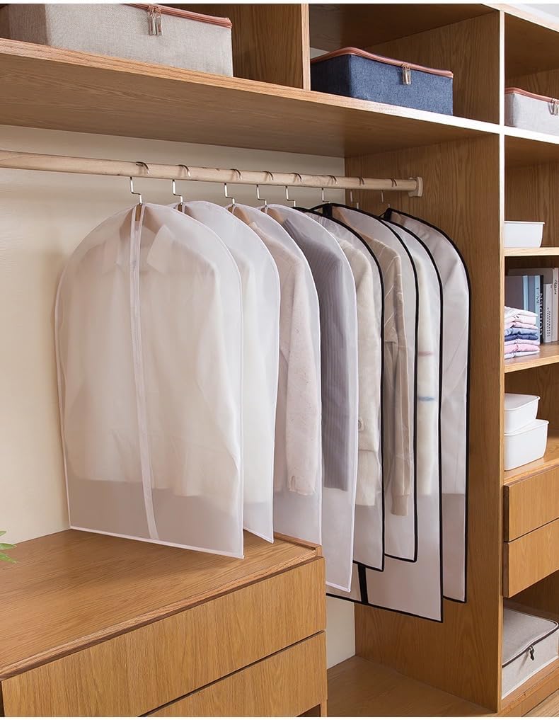 Garment Bag, Set of 12 Breathable PEVA Covers with Zipper, Dust-Free Clothes Storage for Wardrobe and Travel, White