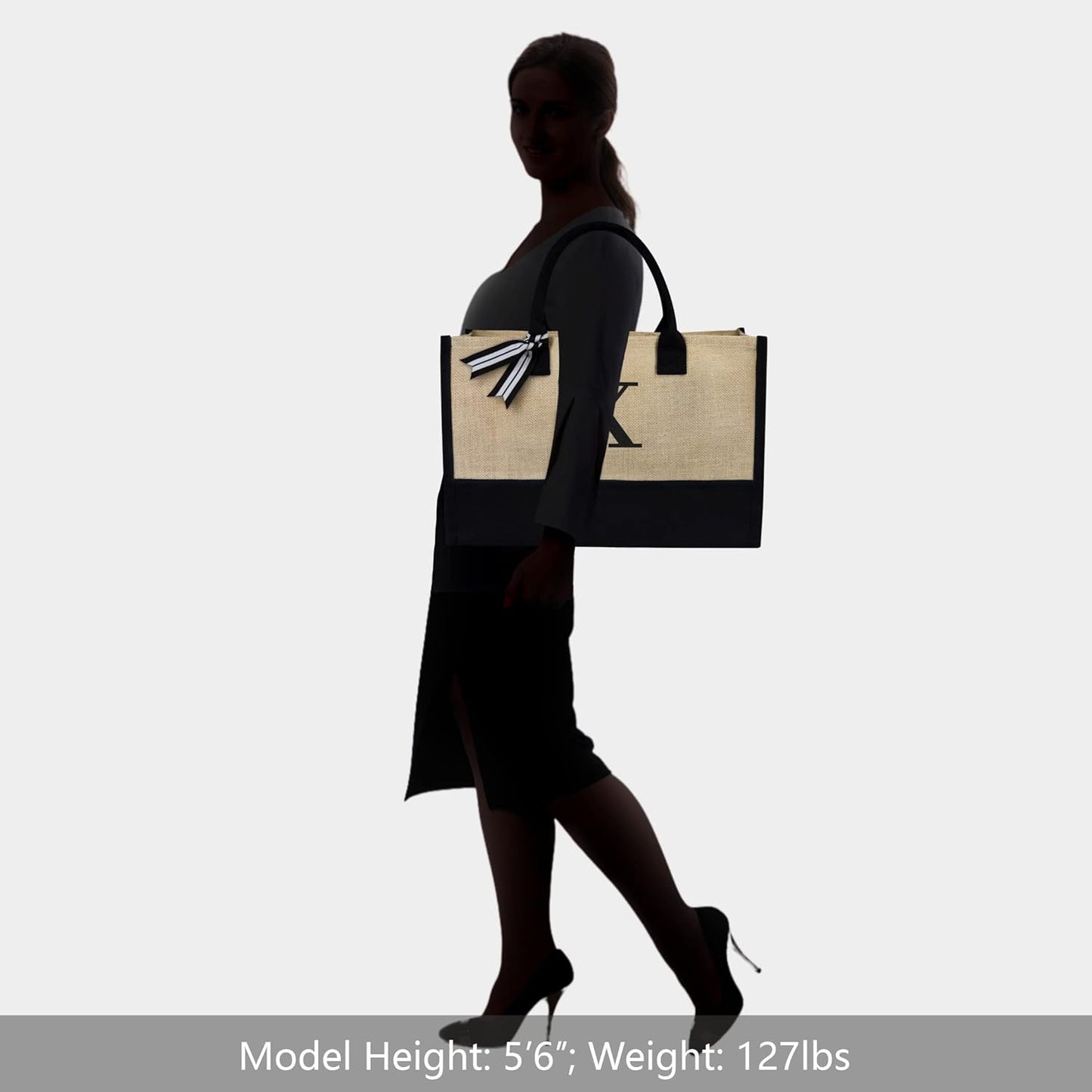 TOPDesign Initial Jute/Canvas Tote Bag, Personalized Present Bag, Suitable for Wedding, Birthday, Beach, Holiday, is a Great Gift for Women, Mom, Teachers, Friends, Bridesmaids (Letter X)