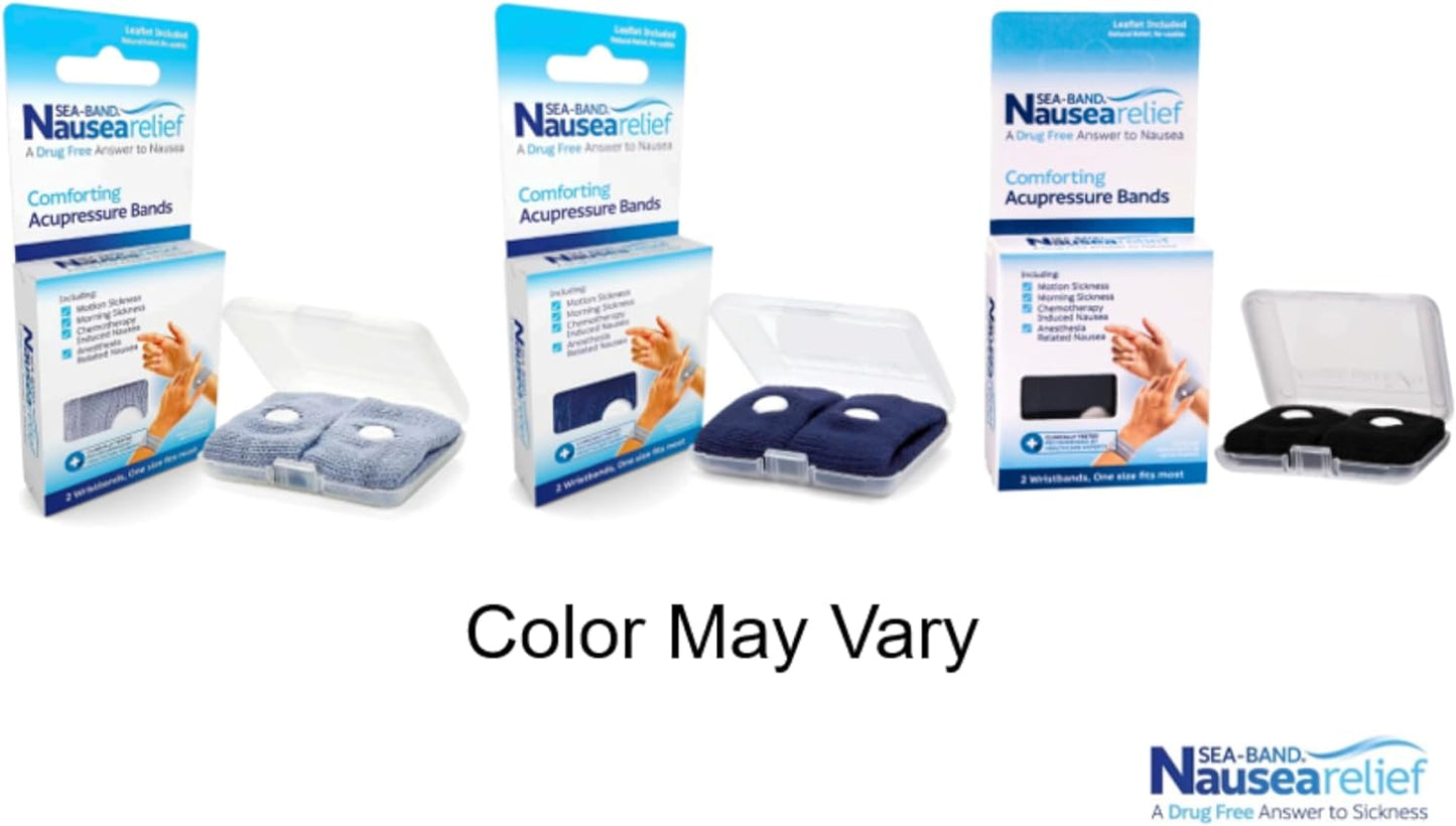 Sea-Band Anti-Nausea Acupressure Wristband for Motion & Morning Sickness, 1 Pair, Gray