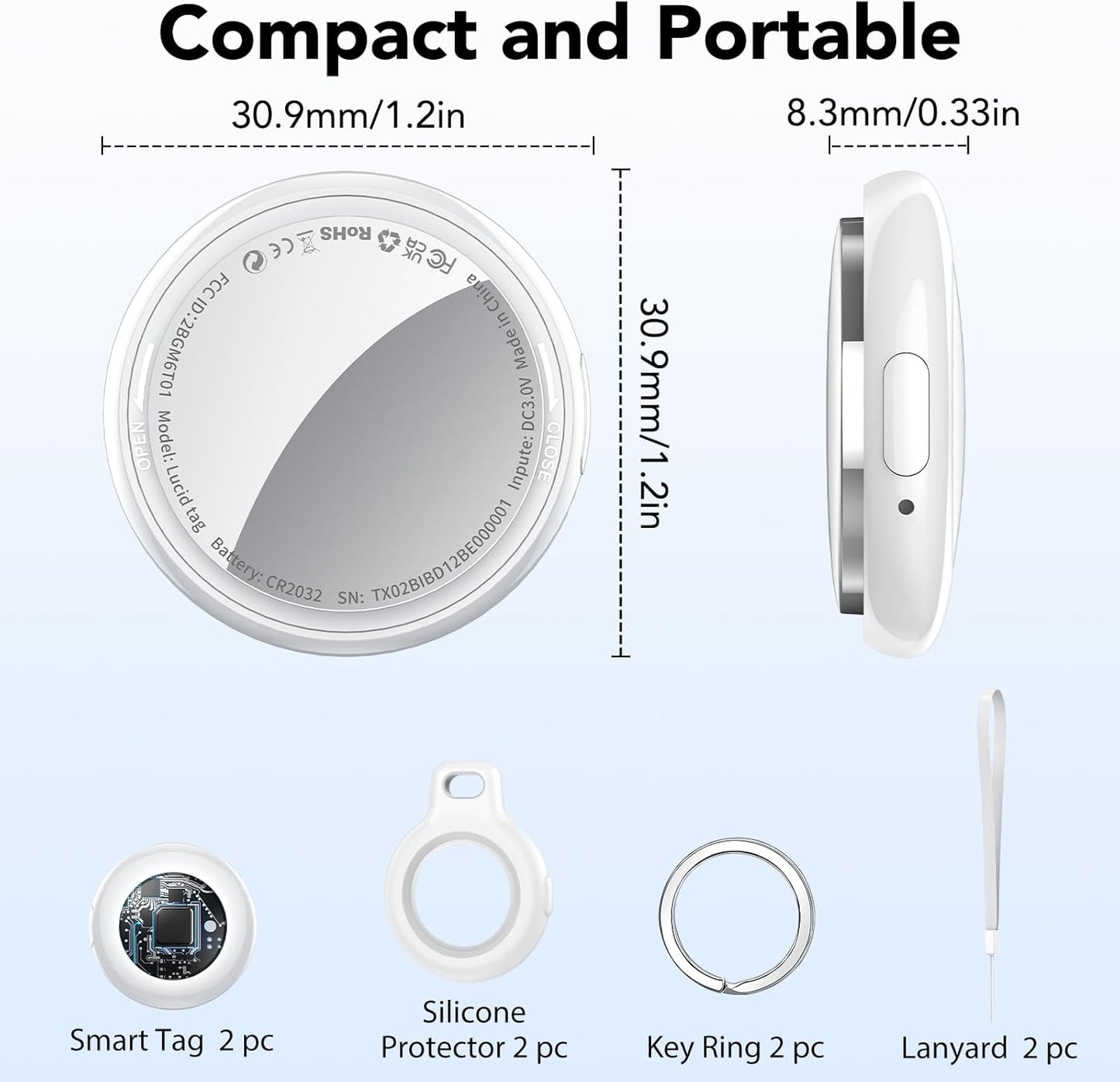 2025 New [Apple MFi Certified] (iOS Only) Air Tracker Tags-2 Pack, Bluetooth Tracker for Apple Find My, Replaceable Battery, Key Finder and Item Locator Smart Tag for Keys, Bags, Luggage, Pets, White