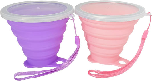 Guyuyii 2 Pcs Collapsible Cup - Ultrathin Folding Silicone Cup with Lid and Rope - Reusable, Portable, Eco-Friendly Mug for Travel, Camping, Hiking, and Outdoor Adventures