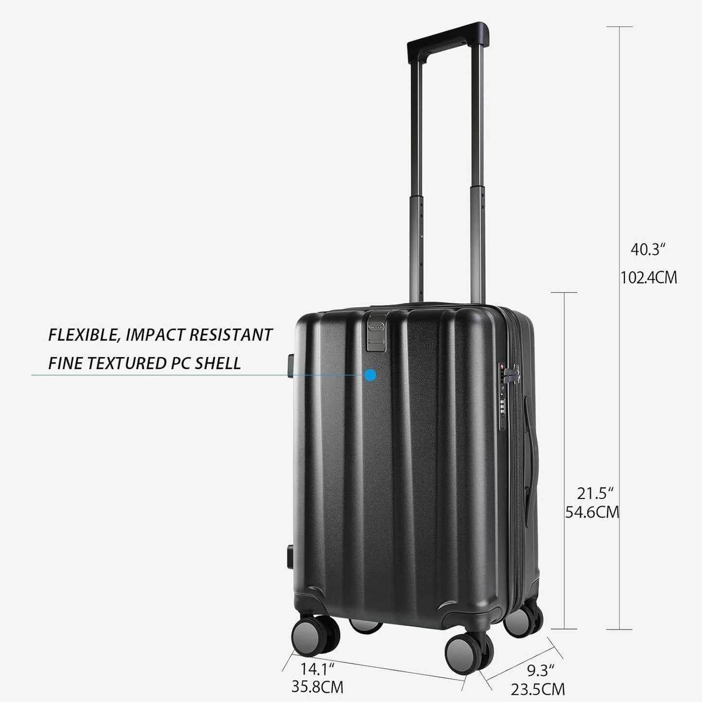 KROSER Hardside Expandable Carry On Luggage with Spinner Wheels & Built-in TSA Lock, Durable Suitcase Rolling Luggage with USB Port, Carry-On 20-Inch, Black
