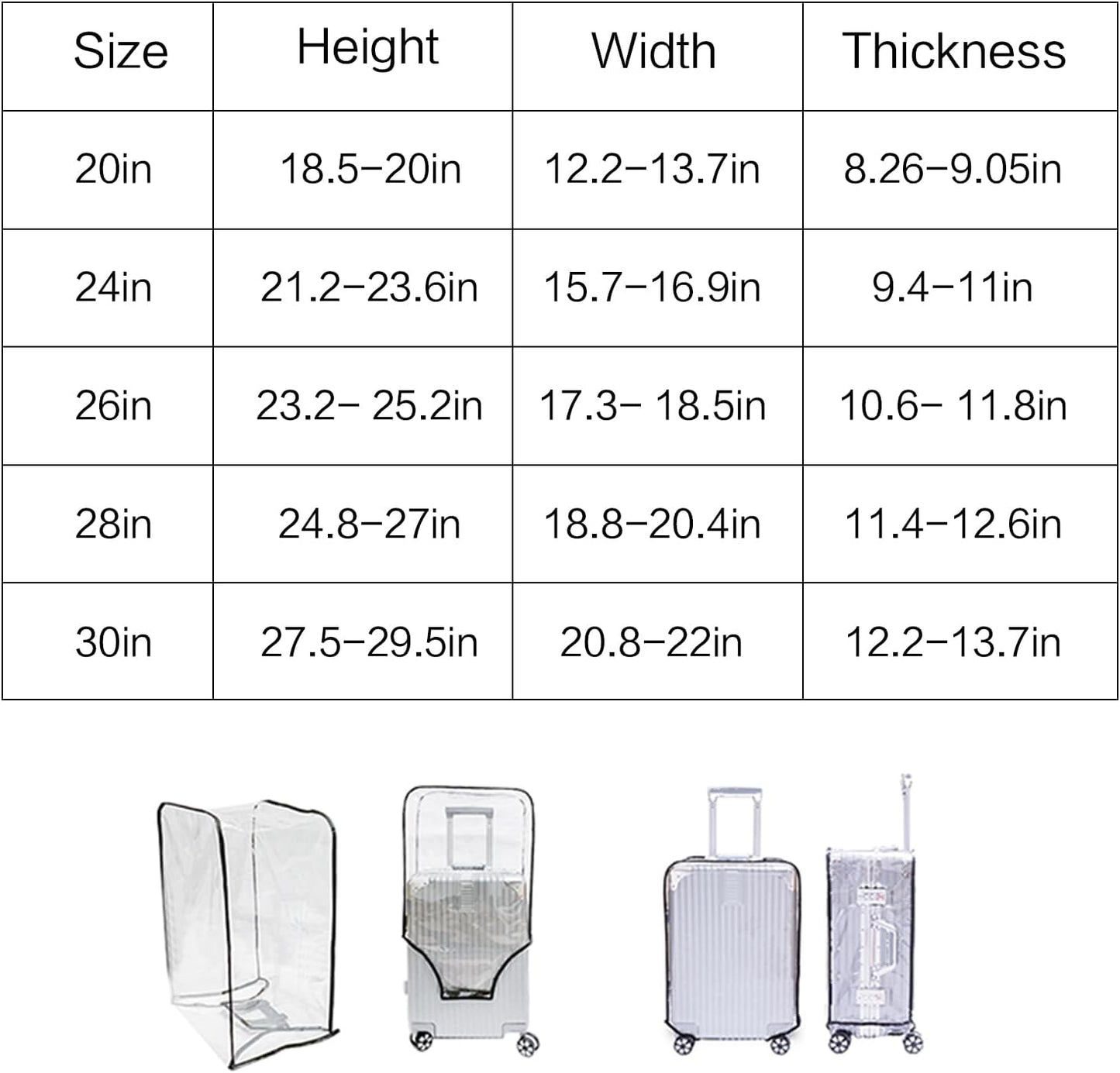 Tangaburu Clear Suitcase Cover - 20 24 26 28 30 Inch Waterproof PVC Suitcase Cover - Transparent Travel Suitcase Wrap - Protective Cover Case for Wheeled Luggage (28-Inch)