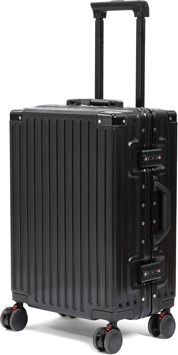 UrbanExporer 26 Inch Hardside Zipperless Luggage with Spinner Wheels, TSA-Approved Lock, Aluminum Frame, Lightweight Checked Suitcase for Travel, Black