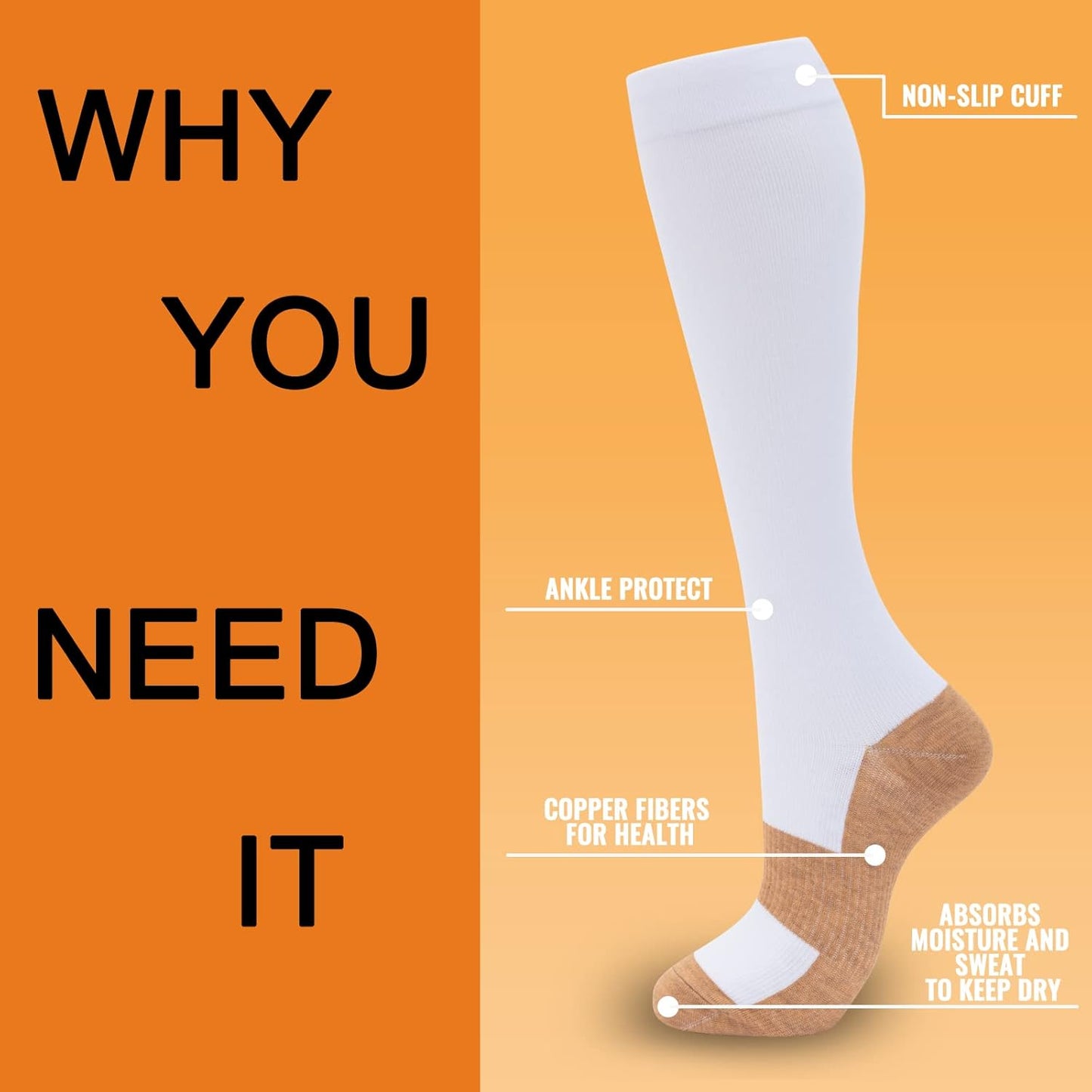 fenglaoda 8 Pairs Compression Socks for Men & Women 20-30 mmHg Knee High Nurse Pregnant Running Medical and Travel Athletic