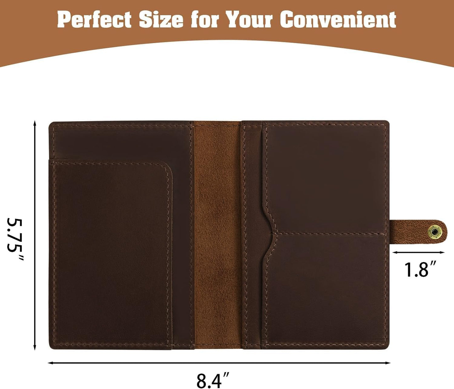 Jack&Chris Genuine Leather Passport Holder For Travel, RFID Blocking Handmade Passport Holder with Card Case Organized & Safe, Quality Travel Essentials for Women and Men for Gifting, Red Brown