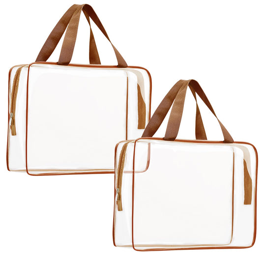2Pcs Crystal Clear PVC Travel Toiletry Bag Kit for Women Men, Waterproof Vinyl Packing Organizer Storage Bags with Zipper Handle Straps, Cosmetic Pouch Carry on Airport Airline Compliant Bag Handbag