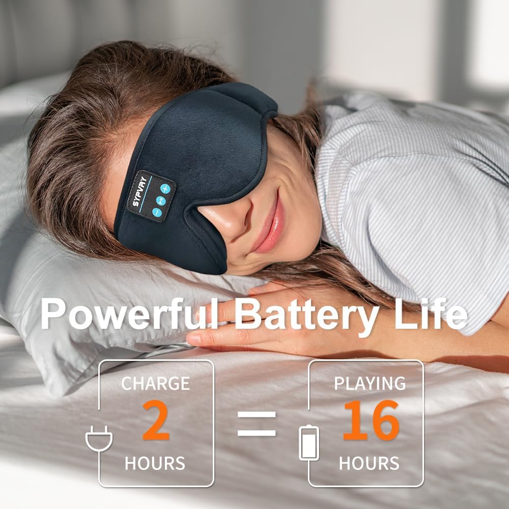 Bluetooth Sleep Mask Wireless Headphones 3D Bluetooth Eye Mask for Side Sleepers SYPVRY Blackout Eye Mask with Headphones Speaker for Airplane,Travel, Black