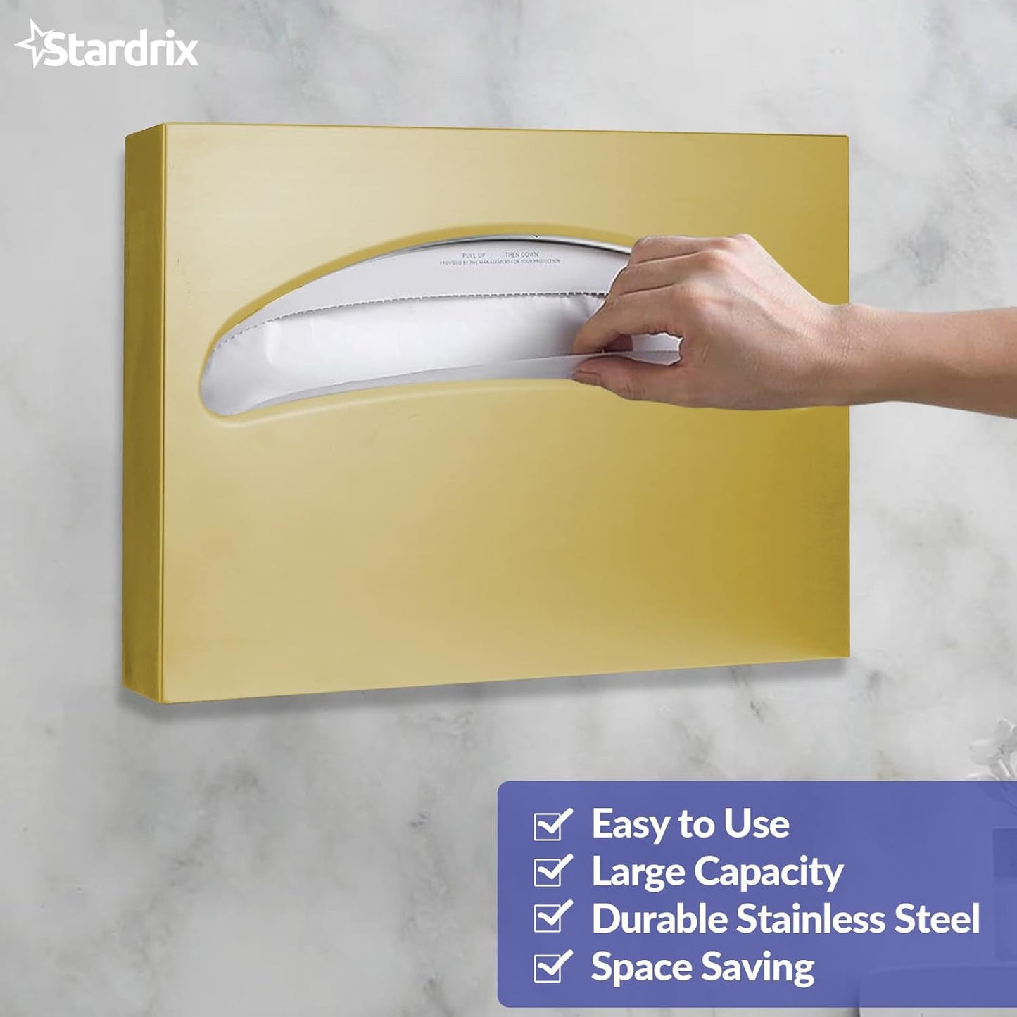 Stainless Steel Toilet Seat Cover Dispenser, Wall Mount Single or 1/2 Fold Large Capacity Toilet Seat Covers Holder for Commercial and Residential, Brushed Gold