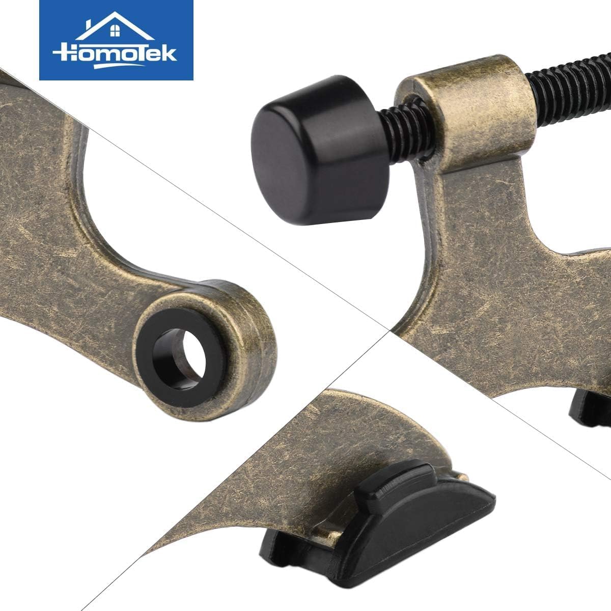 HOMOTEK 4 Pack Hinge Pin Antique Brass Door Stopper, Adjustable Deluxe Heavy Duty Door Stopper 2-1/2"x1-3/4”, with Black Rubber Bumper Tips