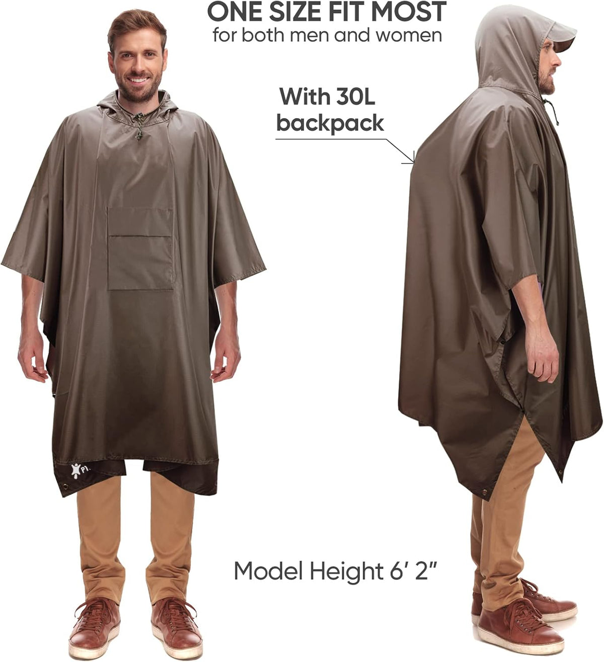 PTEROMY Hooded Rain Poncho for Adult with Pocket, Waterproof Lightweight Unisex Raincoat for Hiking Camping Emergency