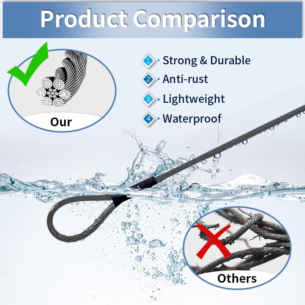 3.3mm (1/8 Inch) Outdoor Travel Stainless Steel Security Cable-4ft Luggage Lock Safety Wire Flexible Steel Wire Rope with Double Loop Safety for Luggage, Bike, Lock(Balck*2, 4ft-(2Pack)