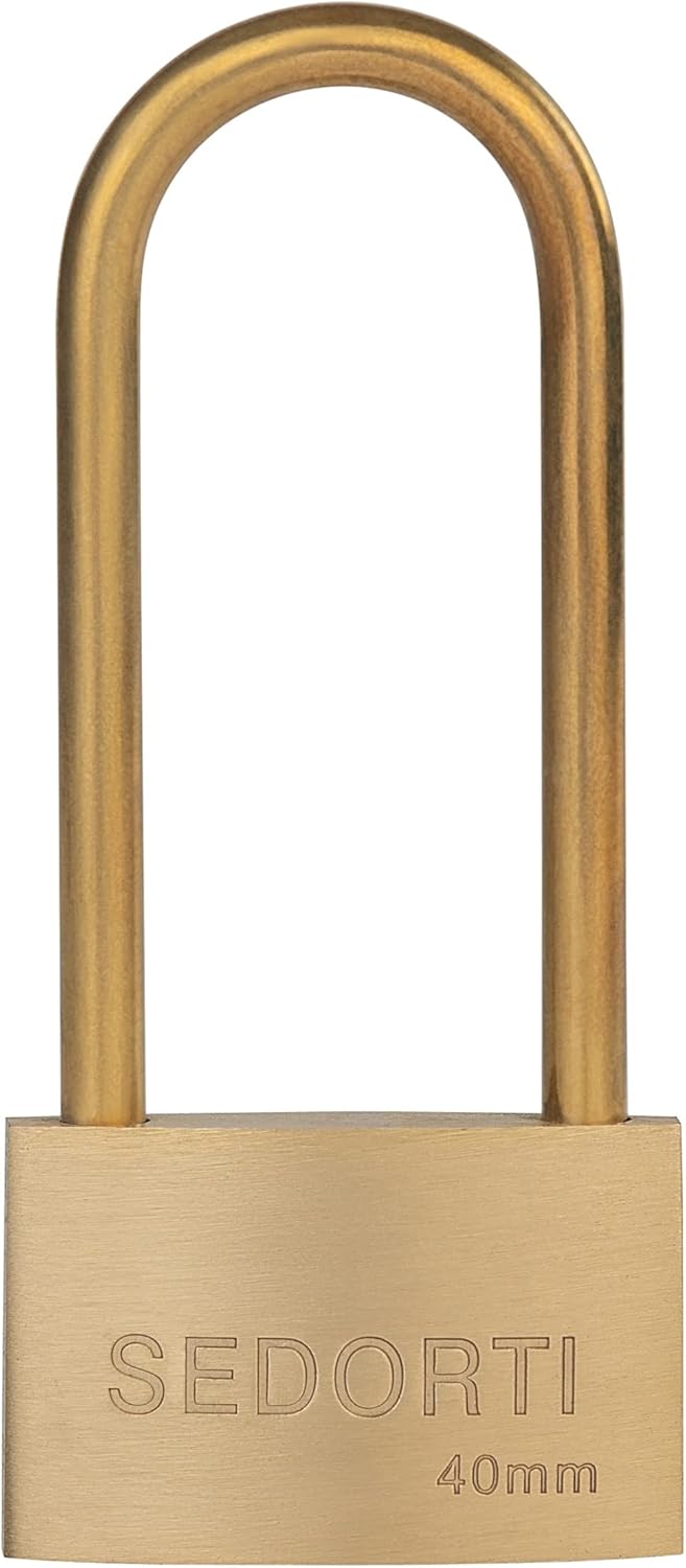 Weather Proof Lock, Keyed Alike Solid Brass Padlocks with Long Brass Shackle, Light Duty, 1-1/2" Wide Body, Marine Padlock, Anti Rust Lock, 12 Pack