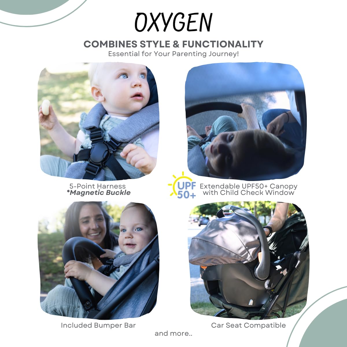 guzzie+Guss Oxygen v2 Lightweight Stroller – Compact, Foldable, Travel-Friendly for Baby, Infants and Toddlers - Tropical Green
