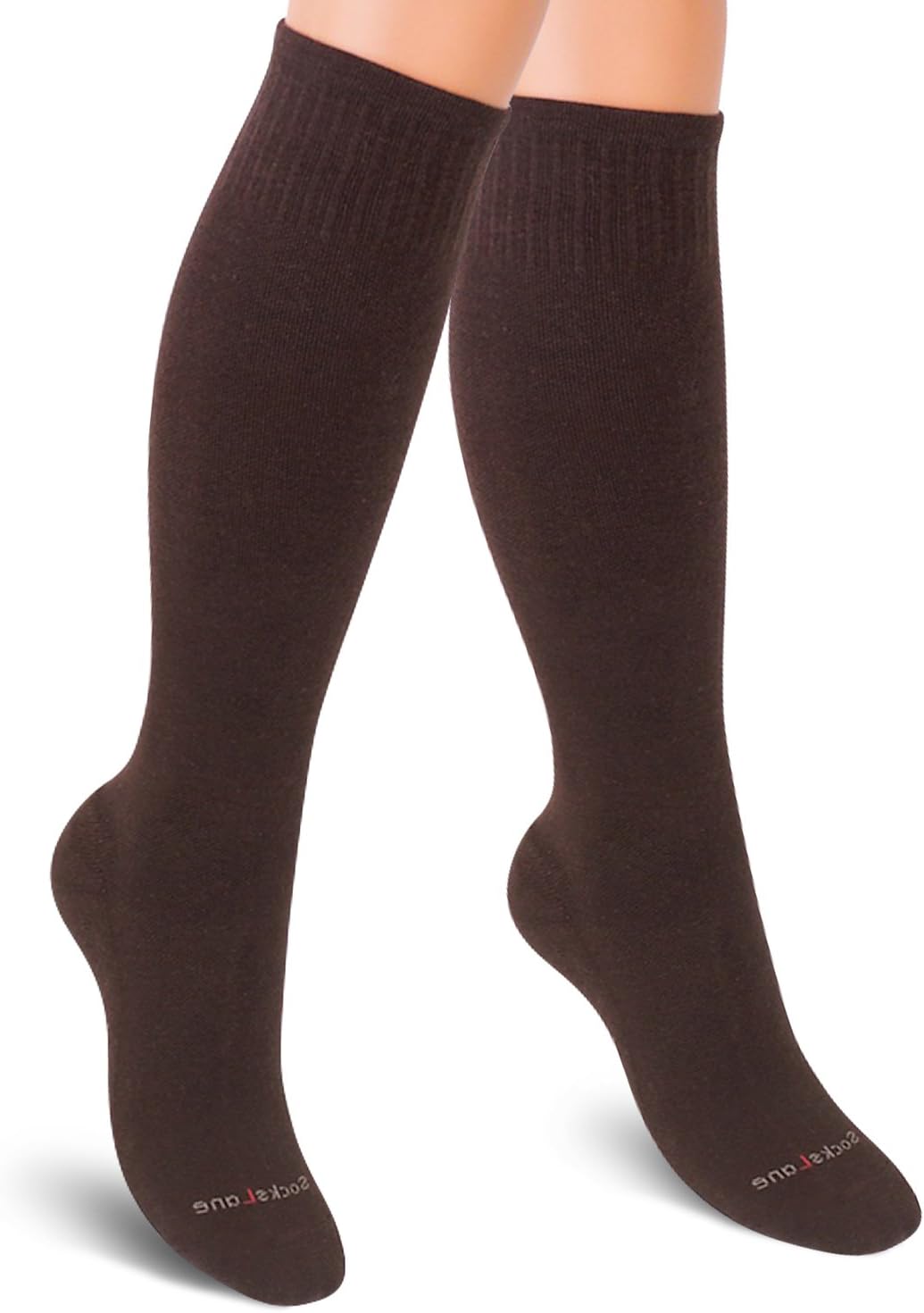 Cotton Compression Socks for Women & Men. 15-20 mmHg Support Knee-High Brown S/M