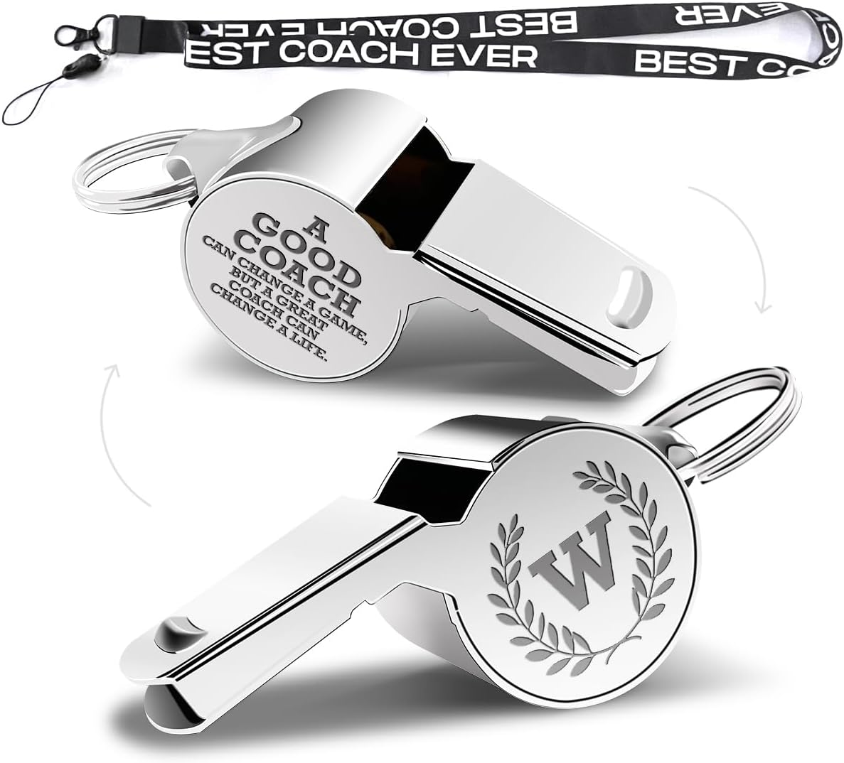 Letters Coach Gifts, Whistle for Coaches, Whistle Emergency, Thank You Coach Gifts, Coaches Whistle with Lanyard Cheer Coach Gift for Men Women Teachers Referees School Sports Coach Outdoor, Letter W