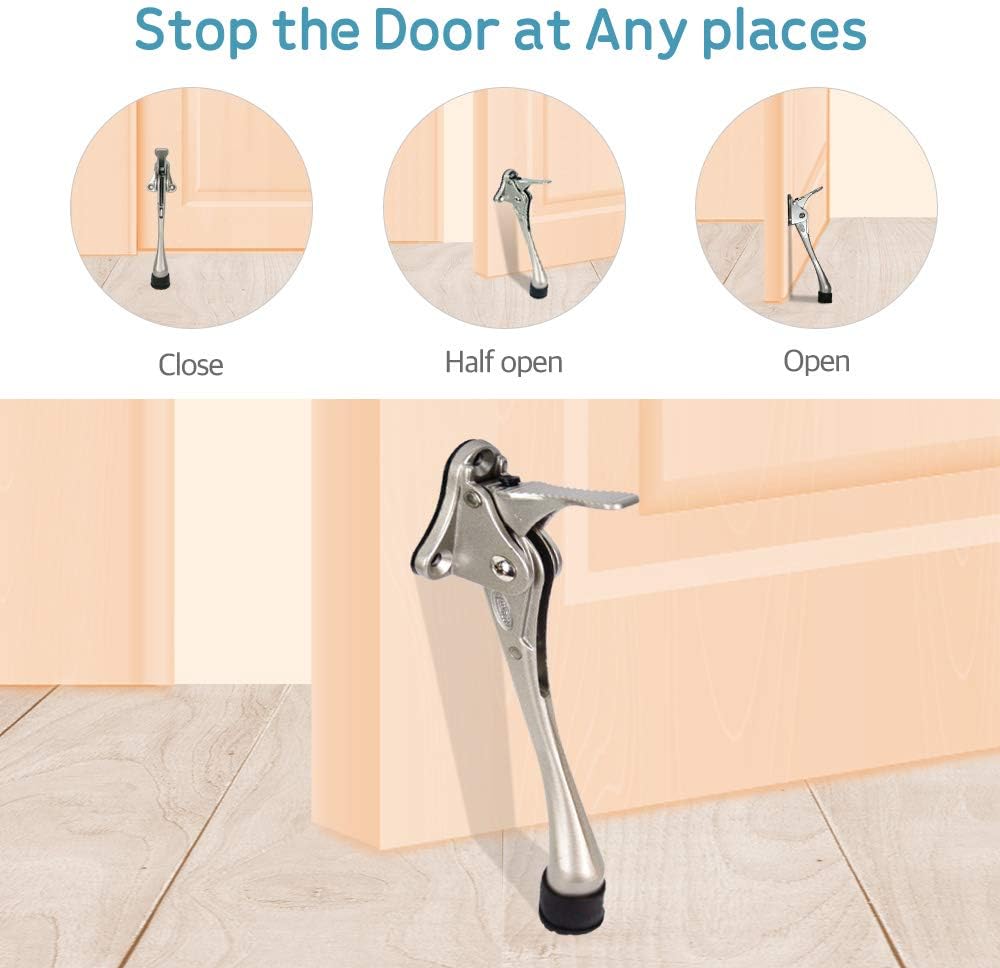 Door Stopper, One-Touch semi-Automatic Metal Door Stopper, with Non-Slip Rubber Tip for Wood, Concrete, Tiled, and Carpeted Floors (6inch x 1pack, White)