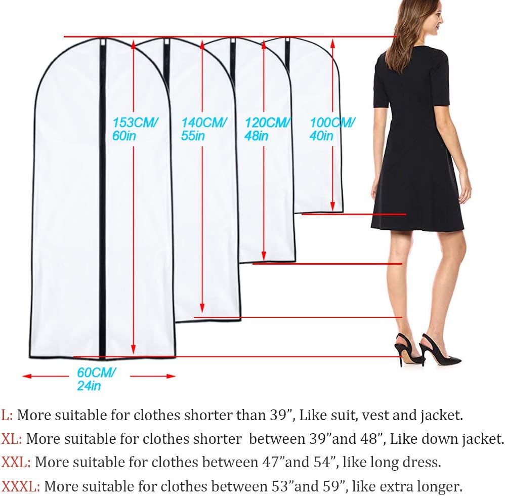 Garment Bags for Hanging Clothes 24'' x 60'' (Set of 6) Coat Covers for Closet Foldable Washable Dress Bags for Hanging Clothes for Long Dress Dance Costumes Suits Gowns Coats
