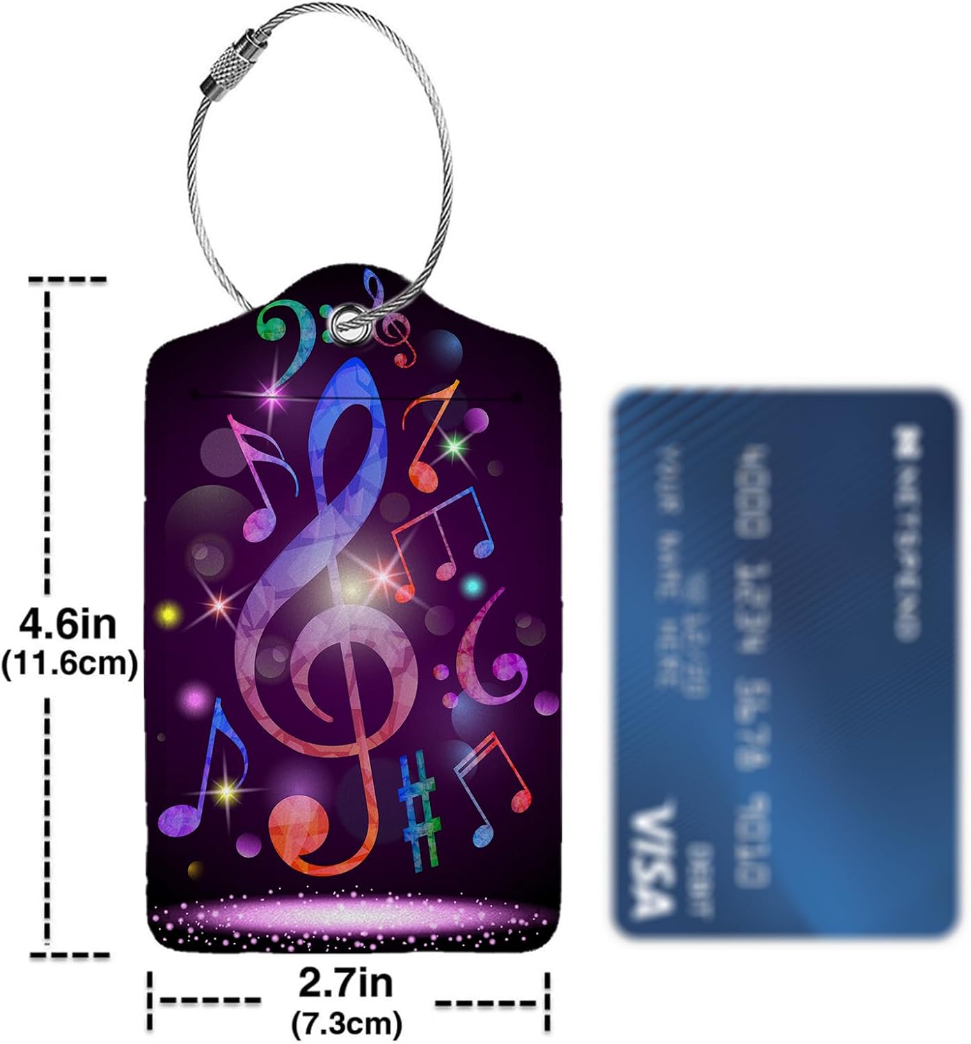 Colorful Musical Notes Luggage Tags for Suitcases,2 Pack Luggage Tag, Leather Stainless Steel Loop Label Tag for Women Girl Travel Bag Suitcase