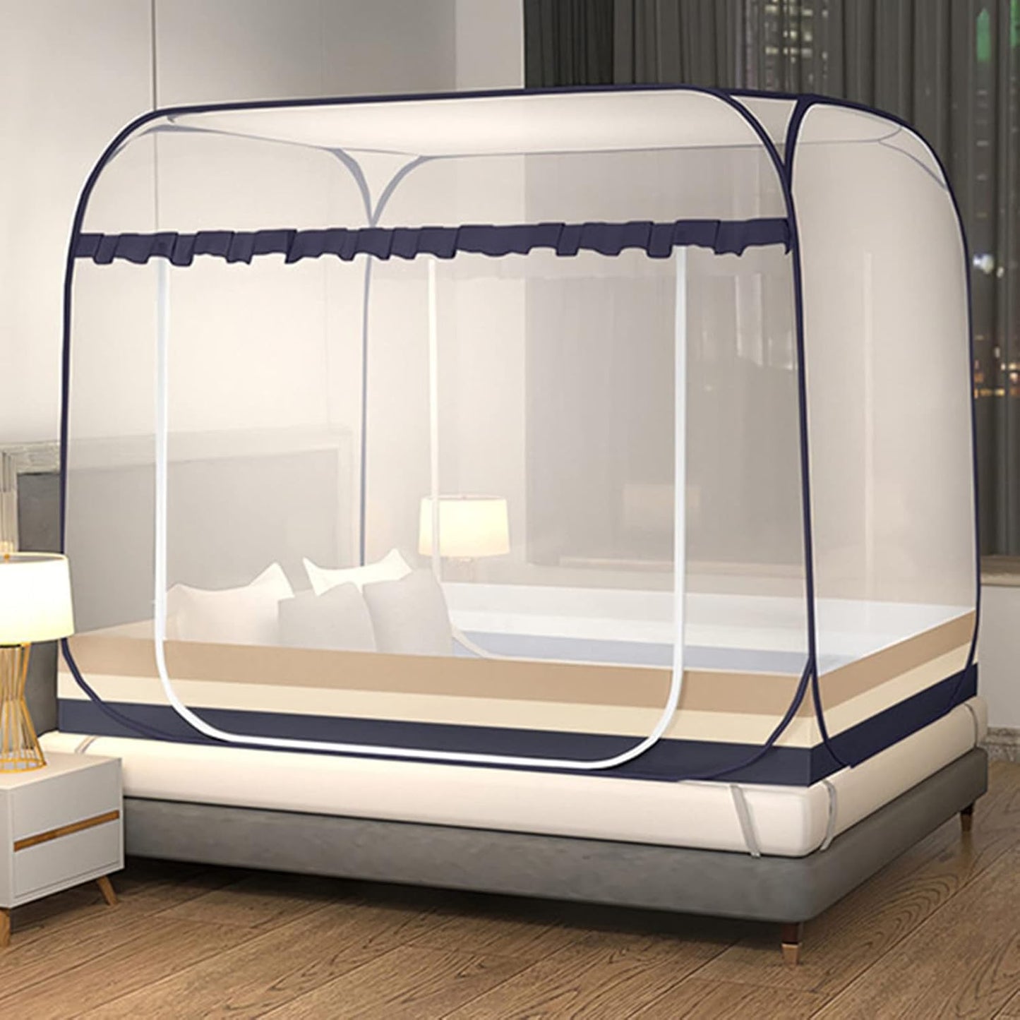 Jsanh Folding Mosquito Net Tent Canopy Curtains for Beds Pop Up Mosquito Net Tent King Size Portable Mosquito Netting with Bottom for Baby Adults(L80xW80XH62 inch