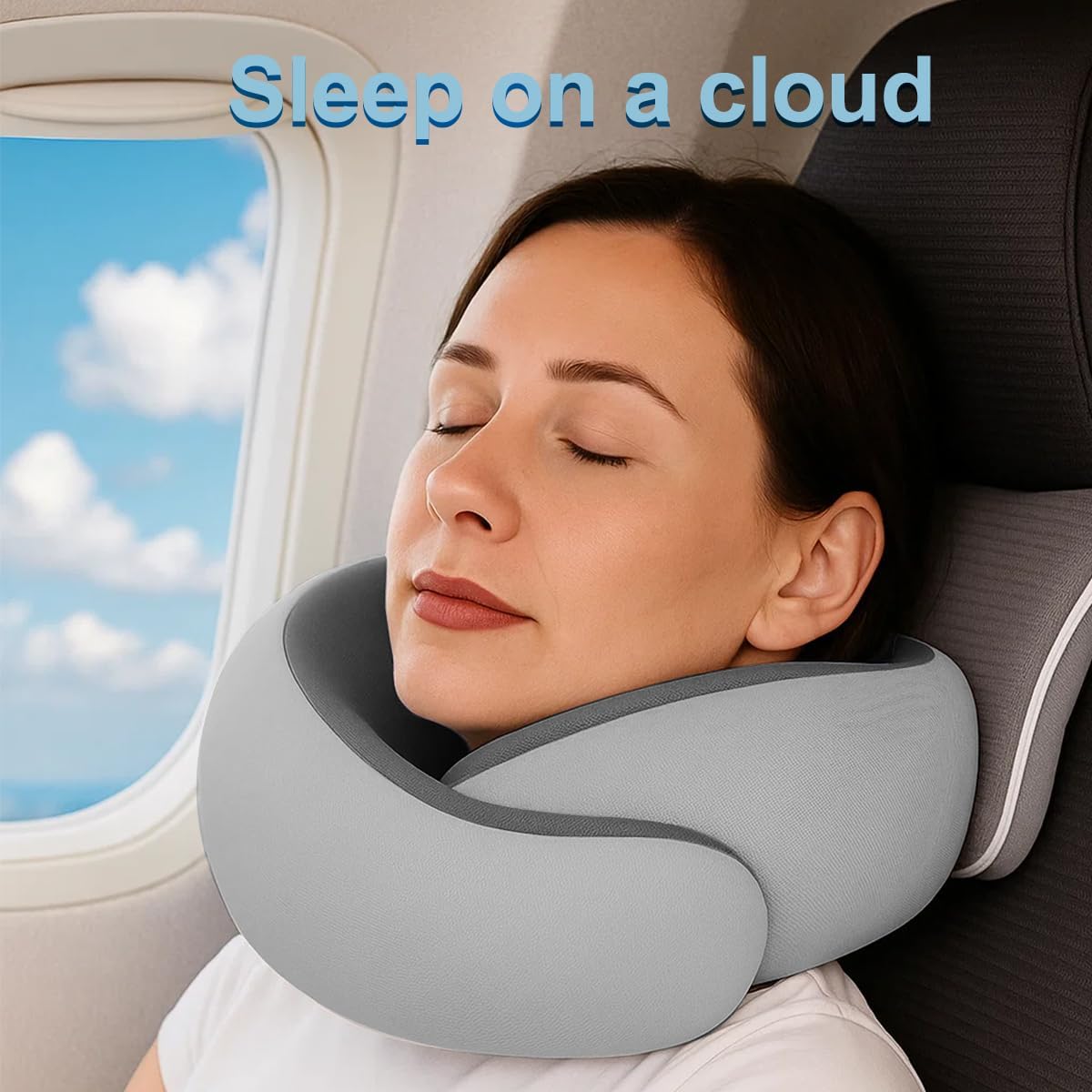 Neck Pillow for Traveling,Travel Neck Pillow for Airplanes,Portable,Smooth & Cooling Fabric,100% Pure Memory Foam,Neck Pain Relief with Breathable 360º Ergonomic Support for Long Flight(Gray)