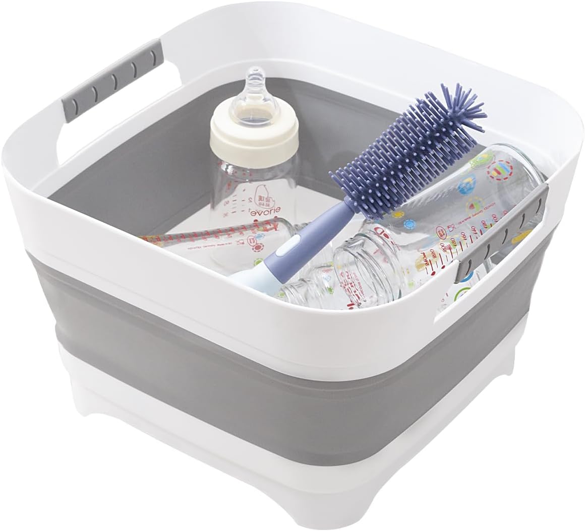 Collapsible Wash Basin for Baby Bottles - 2.4 Gallons Portable Wash Bin for RV Camping Sink, Space-Saving Dish Tub.Laundry & Utility Room Sinks