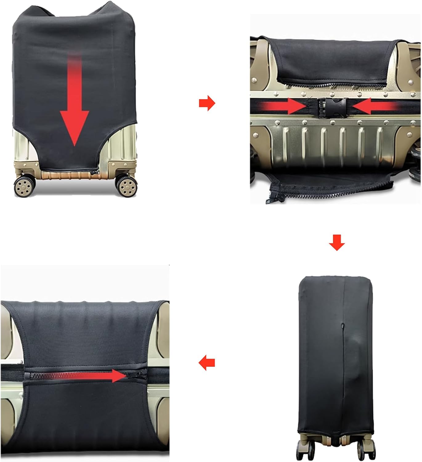 WUJIAONIAO Travel Luggage Cover Baggage Suitcase Cover Protector Skins 18-32 Inch (Pure Black, M (for 22-24 inch luggage))